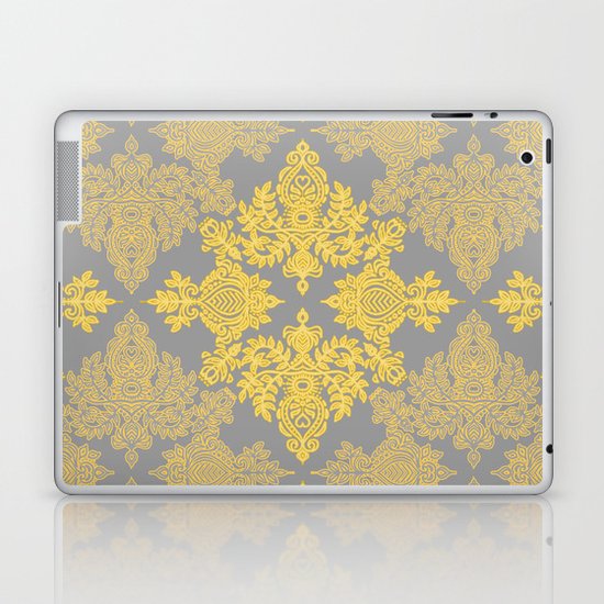 Golden Folk - doodle pattern in yellow & grey Laptop & iPad Skin