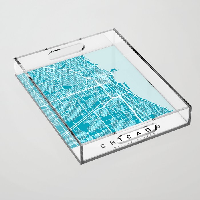 Chicago Map | Aqua | More Colors, Review My Collections Art Print Acrylic Tray