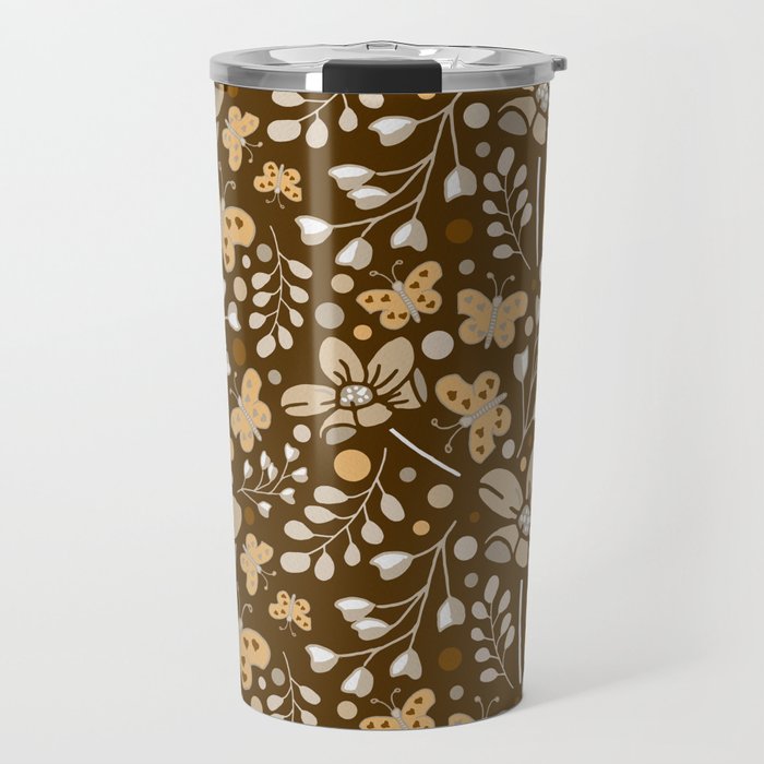 Rustic Retro Autumn Floral Butterfly Travel Mug