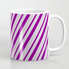 [ Thumbnail: Light Grey & Purple Colored Striped Pattern Coffee Mug ]