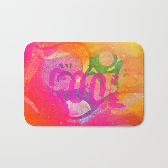 Cool colorful graffiti print in electric bright tones with two strange faces Bath Mat