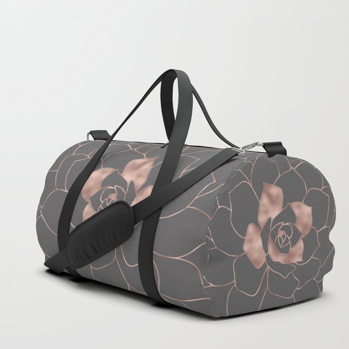 Rosegold  blossom on grey - Pink metal - effect flower Duffle Bag