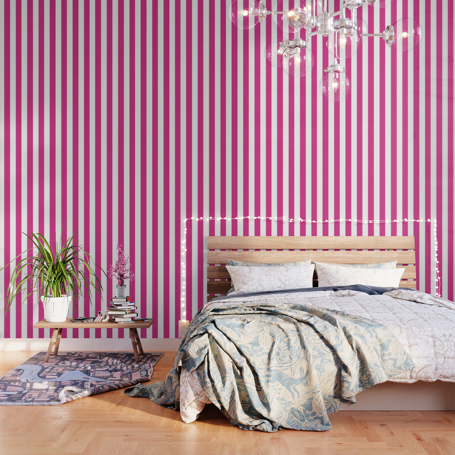 Deep cerise pink - solid color - white vertical lines pattern Wallpaper by  Make it Colorful | Society6