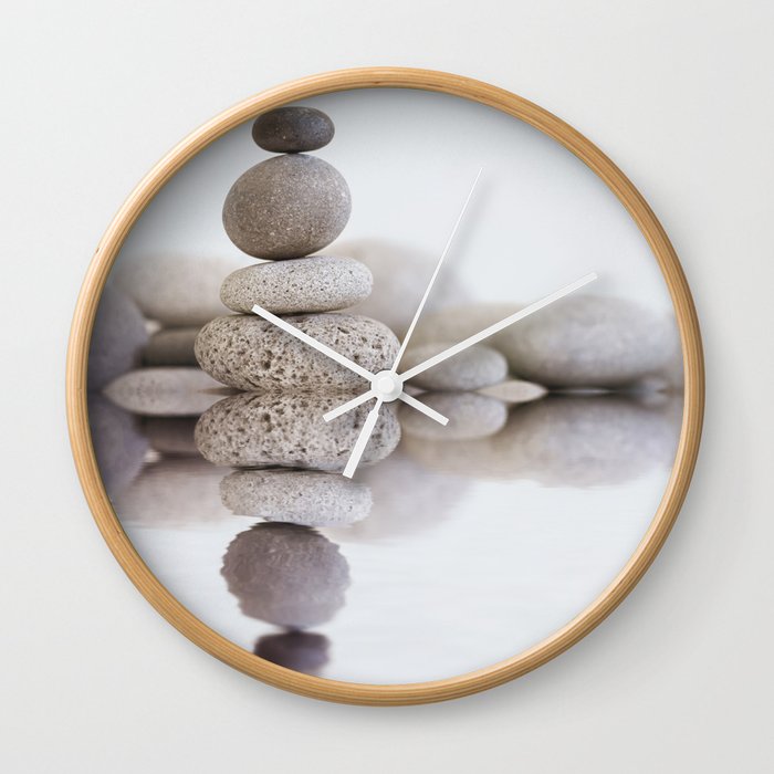 Stone Balance pebble cairn and water Wall Clock