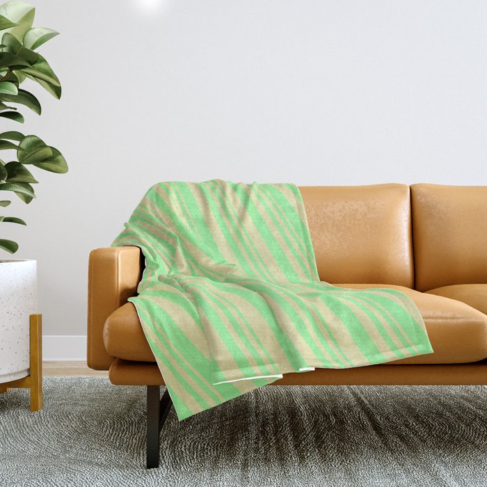 Green and Pale Goldenrod Colored Lines/Stripes Pattern Throw Blanket