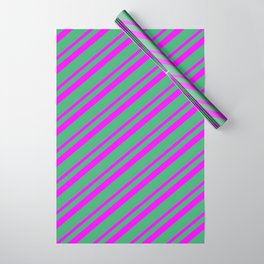 [ Thumbnail: Fuchsia and Sea Green Colored Stripes/Lines Pattern Wrapping Paper ]