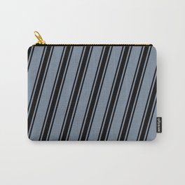 [ Thumbnail: Light Slate Gray and Black Colored Striped/Lined Pattern Carry-All Pouch ]