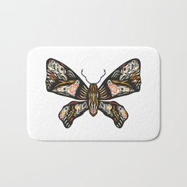 Colorful Butterfly with colored ornament. Hand drawn linocut illustration Bath Mat