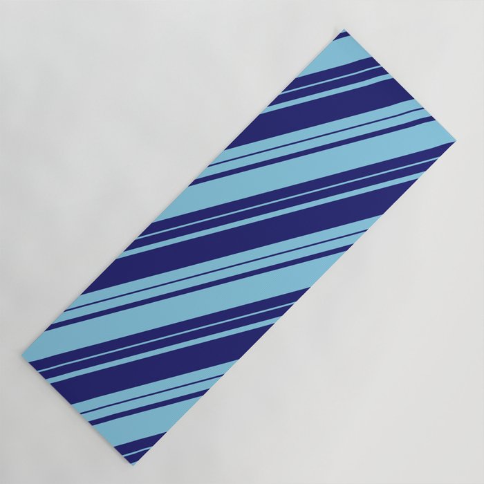 Midnight Blue and Sky Blue Colored Lines Pattern Yoga Mat