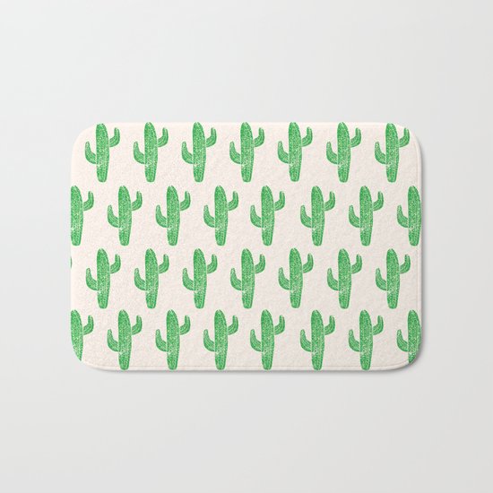 Linocut Cacti Green Bath Mat