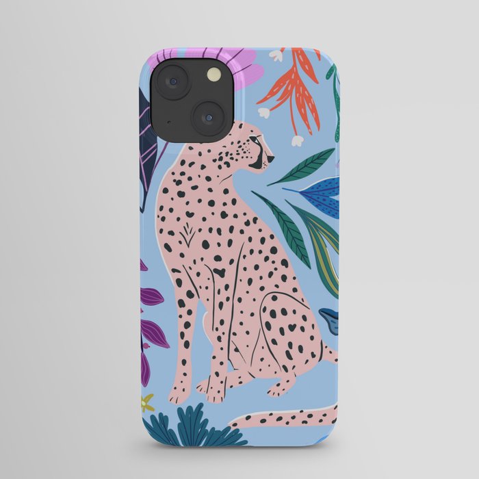 Blush pink Cheetah in jungle florals / jungle cat print /modern art iPhone Case