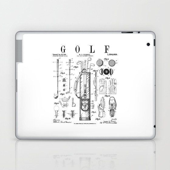 Golf Club Golfer Old Vintage Patent Drawing Print Laptop & iPad Skin