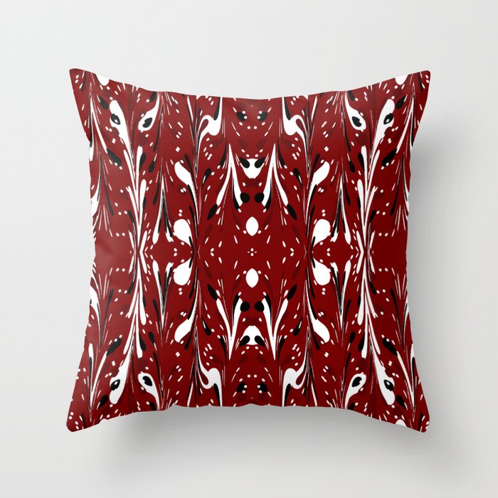 Marbled Paper - Red, White, Black Throw Pillow