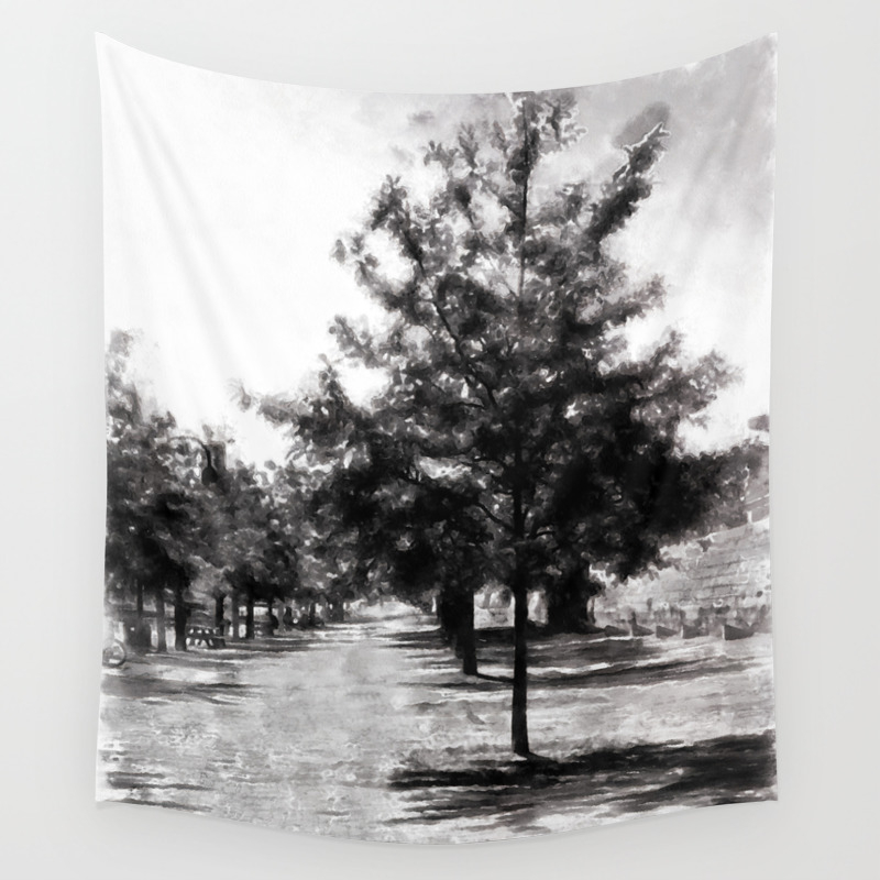 Row Of Trees In Town Vintage Watercolor Painting Style Wall