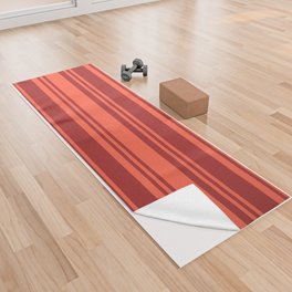 [ Thumbnail: Red and Brown Colored Striped Pattern Yoga Towel ]