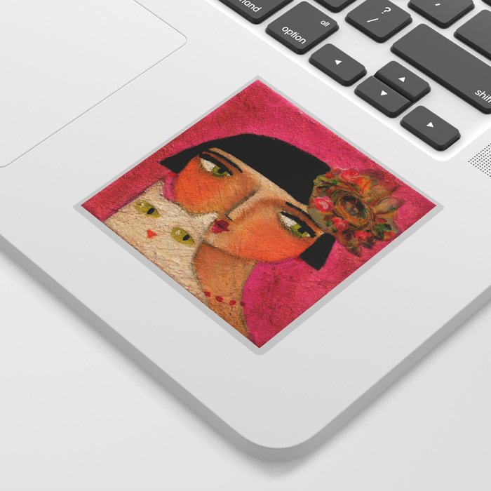White Cat And Flapper Girl Pretty Painting By Tascha Sticker By