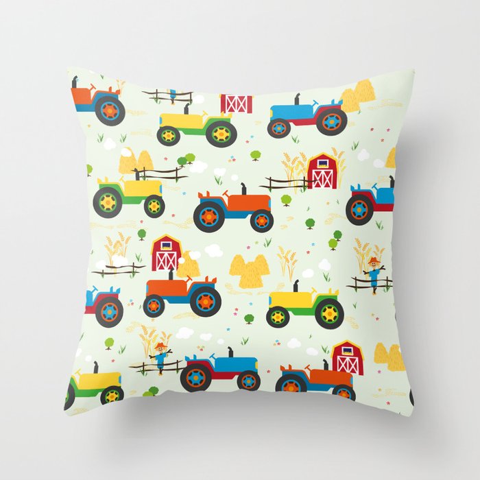 Rows of Colorful Farm Tractors Throw Pillow