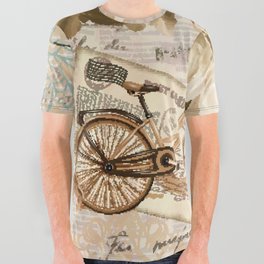 Seamless vintage background with roses, butterfly and bicycle.  All Over Graphic Tee
