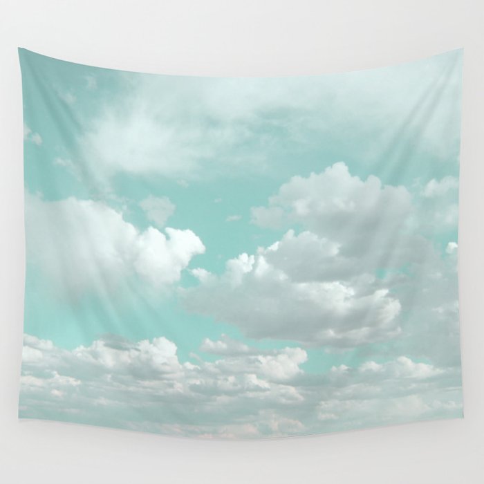 Clouds in a Mint Sky Wall Tapestry