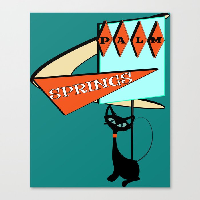 Retro Palm Springs Kitty Waiting for a Lift Canvas Print