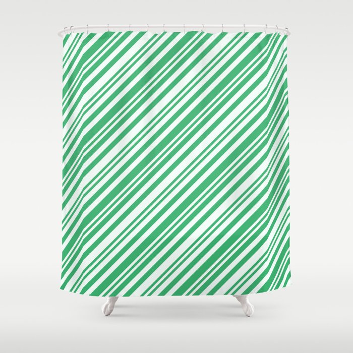 Mint Cream and Sea Green Colored Lines Pattern Shower Curtain