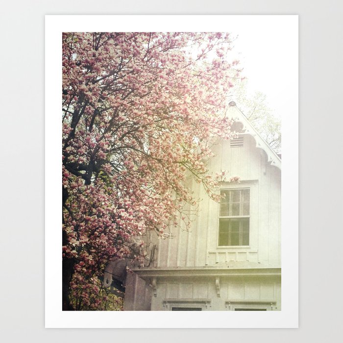 Cottage and Magnolias Art Print