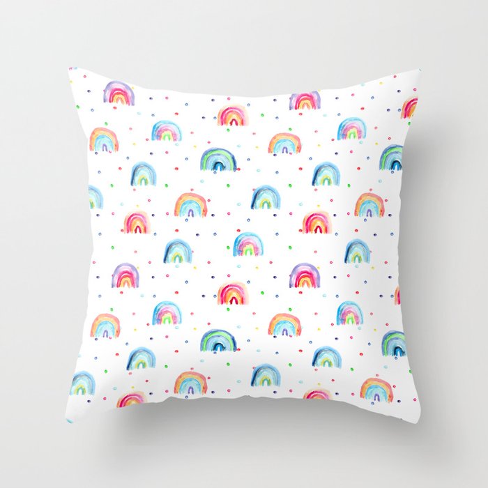 Rainbow baby dreams || watercolor for nursery Throw Pillow