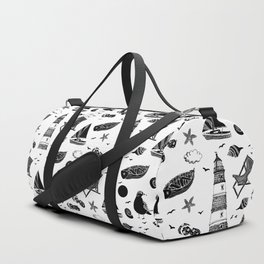 Black Summer Beach Elements Pattern Duffle Bag