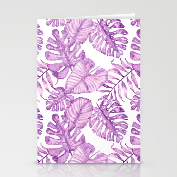 Purple violet pink watercolor tropical monster leaves Stationery Cards