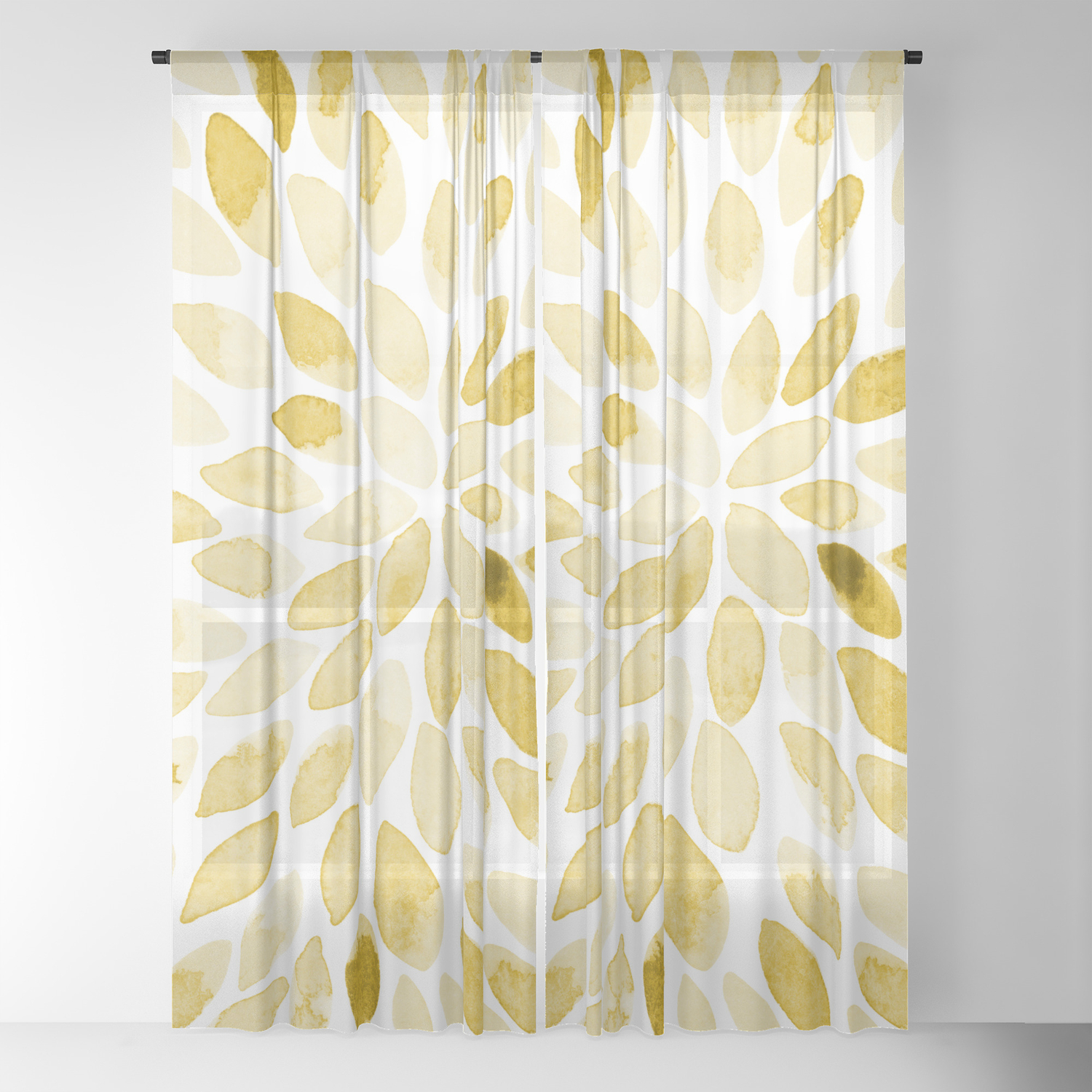 Watercolor Brush Strokes Yellow Sheer Curtain By Wackapacka