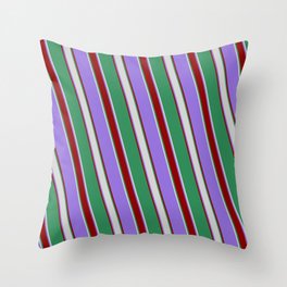 [ Thumbnail: Purple, Dark Red, Sea Green, and Light Grey Colored Lines Pattern Throw Pillow ]