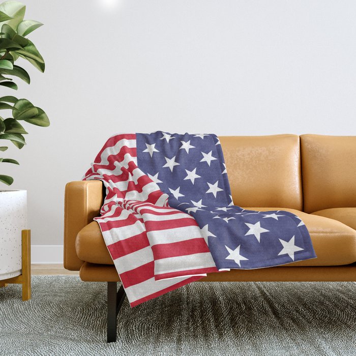 USA Red White and Blue Stars and Vertical Stripes American Flag Throw Blanket