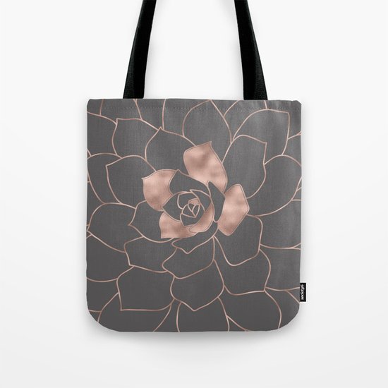 Rosegold blossom on grey - Pink metal-effect flower Tote Bag