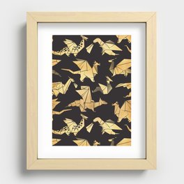 Origami metallic dragon friends // black background golden fantasy animals Recessed Framed Print