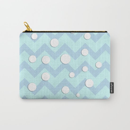 Light blue white Chevron pattern with Snow Circles Carry-All Pouch