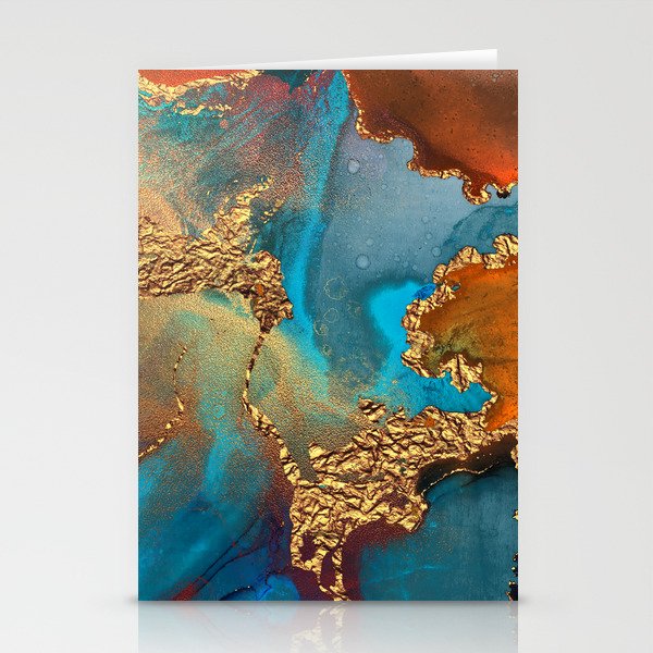Abstract Blue And Gold Autumn Marble Stationery Cards