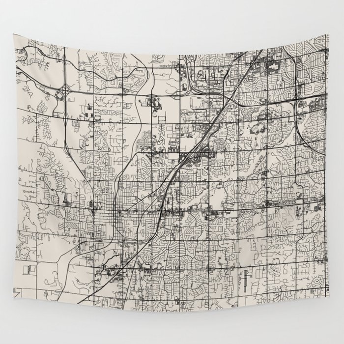 Olathe USA - Black and White city Map Wall Tapestry