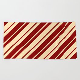 [ Thumbnail: Beige and Dark Red Colored Stripes/Lines Pattern Beach Towel ]