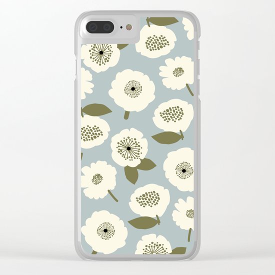 Floating Flowers Grey Clear iPhone Case