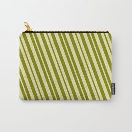 [ Thumbnail: Pale Goldenrod and Green Colored Lines Pattern Carry-All Pouch ]