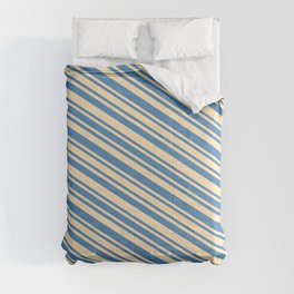 [ Thumbnail: Blue and Beige Colored Stripes/Lines Pattern Comforter ]