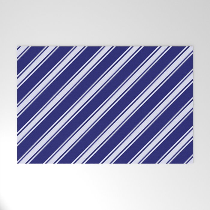 Midnight Blue and Lavender Colored Striped Pattern Welcome Mat