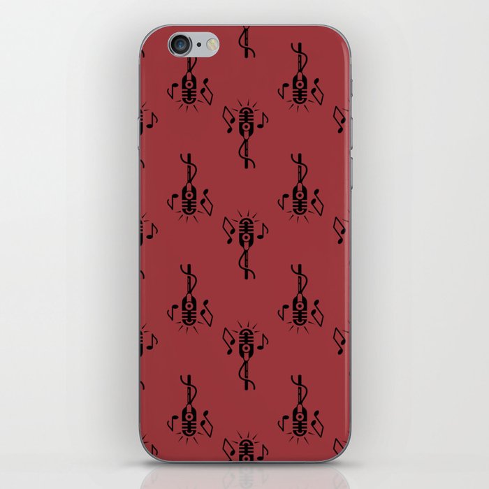 Black Retro Microphone Pattern on Victorian Red iPhone Skin