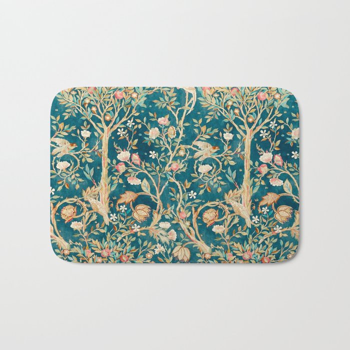 William Morris Vintage Melsetter Teal Blue Green Floral Art Bath Mat