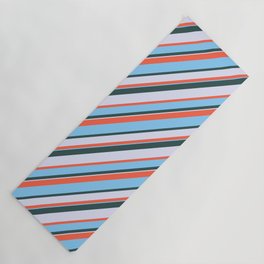 [ Thumbnail: Red, Light Sky Blue, Dark Slate Gray, and Lavender Colored Pattern of Stripes Yoga Mat ]