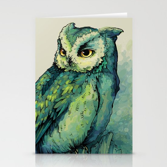 Green Owl Stationery Cards