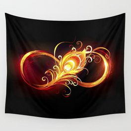 Fiery Infinity Symbol with Peacock Feather Wall Tapestry