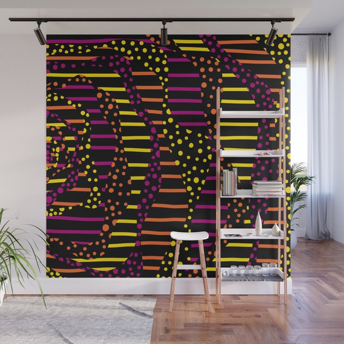Spots and Stripes 2 Black, Pink, Orange and Yellow Wall Mural by LAEC