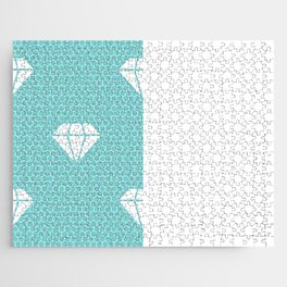 White Diamond Lace Vertical Split on Turquoise Green Blue Jigsaw Puzzle