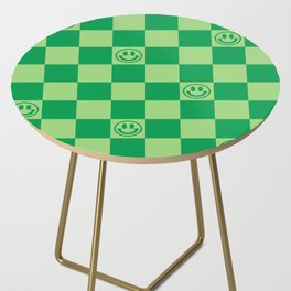 Monochromatic Green Smiley Face Checkerboard Side Table